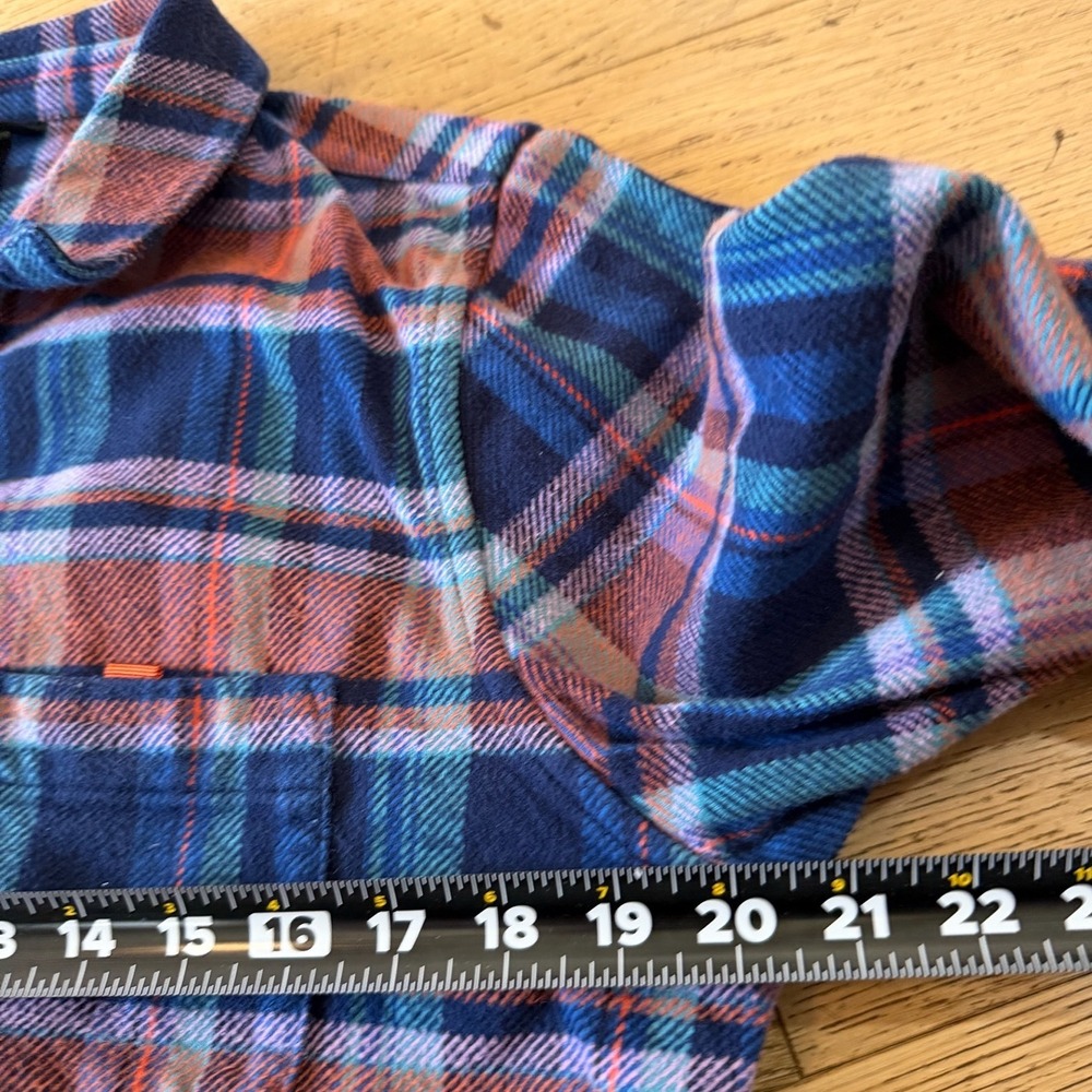 Cotopaxi Flannel Shirt Large Blue Orange Plaid Excellent Organic Cotton (1810) - Picture 6 of 7